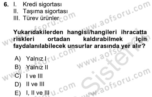Dış Ticaret İşlemlerinin Muhasebeleştirilmesi Dersi 2023 - 2024 Yılı (Vize) Ara Sınav Soruları 6. Soru