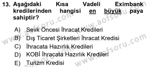 Dış Ticaret İşlemlerinin Muhasebeleştirilmesi Dersi 2023 - 2024 Yılı (Final) Dönem Sonu Sınav Soruları 13. Soru