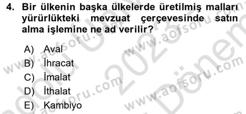 Dış Ticaret İşlemlerinin Muhasebeleştirilmesi Dersi 2023 - 2024 Yılı (Final) Dönem Sonu Sınav Soruları 4. Soru