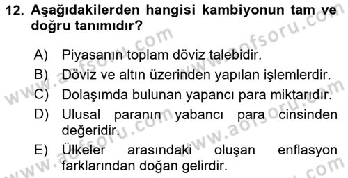 Dış Ticaret İşlemlerinin Muhasebeleştirilmesi Dersi 2023 - 2024 Yılı Yaz Okulu Sınav Soruları 12. Soru