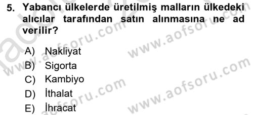 Dış Ticaret İşlemlerinin Muhasebeleştirilmesi Dersi 2023 - 2024 Yılı Yaz Okulu Sınav Soruları 5. Soru