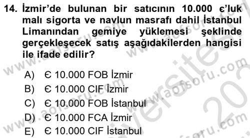 Dış Ticaret İşlemlerinin Muhasebeleştirilmesi Dersi 2024 - 2025 Yılı (Vize) Ara Sınav Soruları 14. Soru