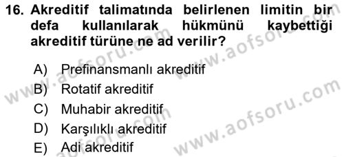 Dış Ticaret İşlemlerinin Muhasebeleştirilmesi Dersi 2024 - 2025 Yılı (Vize) Ara Sınav Soruları 16. Soru