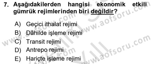 Dış Ticaret İşlemlerinin Muhasebeleştirilmesi Dersi 2024 - 2025 Yılı (Vize) Ara Sınav Soruları 7. Soru
