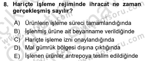 Dış Ticaret İşlemlerinin Muhasebeleştirilmesi Dersi 2024 - 2025 Yılı (Vize) Ara Sınav Soruları 8. Soru