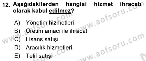 Dış Ticaret İşlemlerinin Muhasebeleştirilmesi Dersi 2024 - 2025 Yılı (Final) Dönem Sonu Sınav Soruları 12. Soru