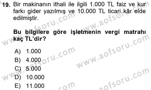 Dış Ticaret İşlemlerinin Muhasebeleştirilmesi Dersi 2024 - 2025 Yılı (Final) Dönem Sonu Sınav Soruları 19. Soru