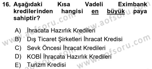 Dış Ticaret İşlemlerinin Muhasebeleştirilmesi Dersi 2024 - 2025 Yılı Yaz Okulu Sınav Soruları 16. Soru