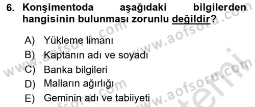 Dış Ticaret İşlemlerinin Muhasebeleştirilmesi Dersi 2024 - 2025 Yılı Yaz Okulu Sınav Soruları 6. Soru