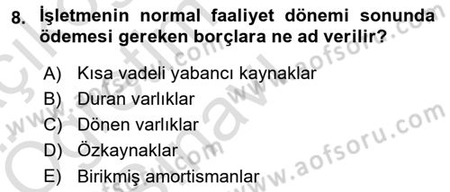 Dış Ticaret İşlemlerinin Muhasebeleştirilmesi Dersi 2024 - 2025 Yılı Yaz Okulu Sınav Soruları 8. Soru