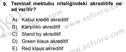 Dış Ticaret İşlemlerinin Muhasebeleştirilmesi Dersi 2024 - 2025 Yılı Yaz Okulu Sınav Soruları 9. Soru