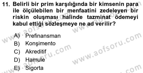Dış Ticaret İşlemlerinin Muhasebeleştirilmesi Dersi 2025 - 2026 Yılı (Vize) Ara Sınav Soruları 11. Soru