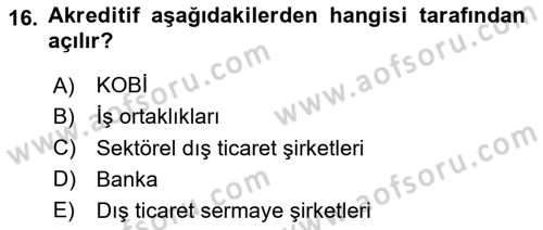 Dış Ticaret İşlemlerinin Muhasebeleştirilmesi Dersi 2025 - 2026 Yılı (Vize) Ara Sınav Soruları 16. Soru