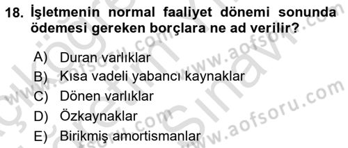 Dış Ticaret İşlemlerinin Muhasebeleştirilmesi Dersi 2025 - 2026 Yılı (Vize) Ara Sınav Soruları 18. Soru