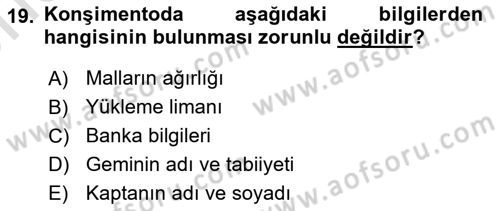Dış Ticaret İşlemlerinin Muhasebeleştirilmesi Dersi 2025 - 2026 Yılı (Vize) Ara Sınav Soruları 19. Soru