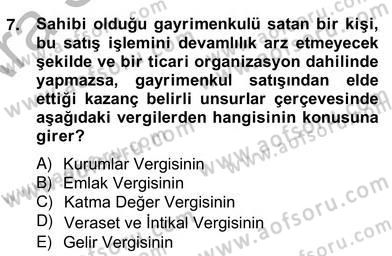 İnşaat ve Gayrimenkul Muhasebesi Dersi 2012 - 2013 Yılı (Vize) Ara Sınav Soruları 7. Soru