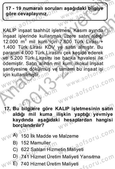 İnşaat ve Gayrimenkul Muhasebesi Dersi 2013 - 2014 Yılı (Vize) Ara Sınav Soruları 17. Soru