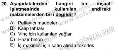 İnşaat ve Gayrimenkul Muhasebesi Dersi 2013 - 2014 Yılı (Vize) Ara Sınav Soruları 20. Soru