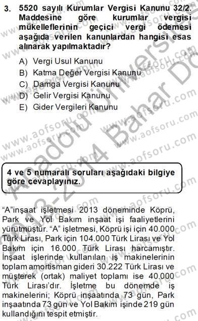 İnşaat ve Gayrimenkul Muhasebesi Dersi 2013 - 2014 Yılı (Final) Dönem Sonu Sınav Soruları 3. Soru