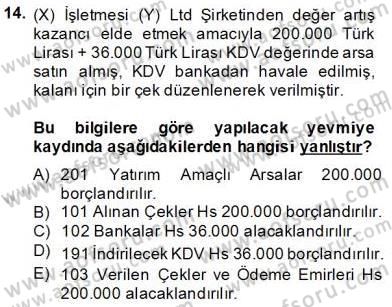 İnşaat ve Gayrimenkul Muhasebesi Dersi 2013 - 2014 Yılı Tek Ders Sınav Soruları 14. Soru
