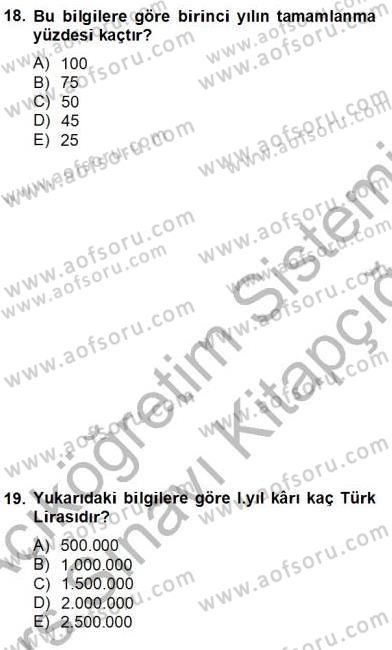 İnşaat ve Gayrimenkul Muhasebesi Dersi 2013 - 2014 Yılı Tek Ders Sınav Soruları 19. Soru