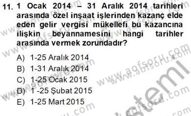 İnşaat ve Gayrimenkul Muhasebesi Dersi 2014 - 2015 Yılı (Vize) Ara Sınav Soruları 11. Soru
