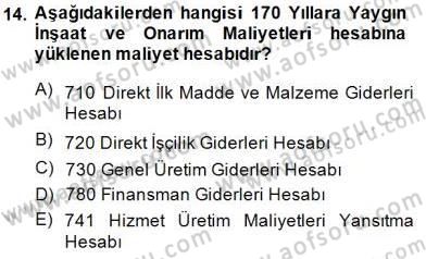 İnşaat ve Gayrimenkul Muhasebesi Dersi 2014 - 2015 Yılı (Vize) Ara Sınav Soruları 14. Soru