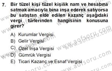İnşaat ve Gayrimenkul Muhasebesi Dersi 2014 - 2015 Yılı (Vize) Ara Sınav Soruları 7. Soru