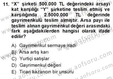 İnşaat ve Gayrimenkul Muhasebesi Dersi 2014 - 2015 Yılı (Final) Dönem Sonu Sınav Soruları 11. Soru