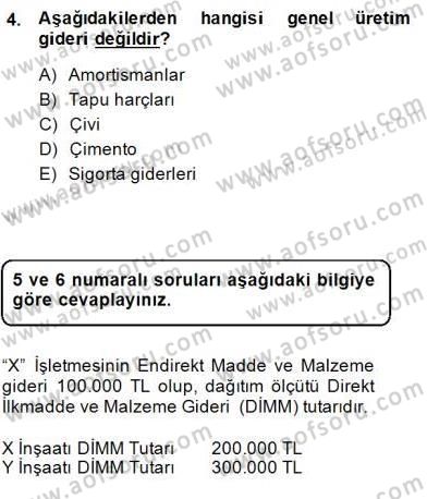 İnşaat ve Gayrimenkul Muhasebesi Dersi 2014 - 2015 Yılı (Final) Dönem Sonu Sınav Soruları 4. Soru