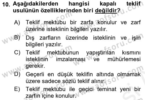 İnşaat ve Gayrimenkul Muhasebesi Dersi 2015 - 2016 Yılı (Vize) Ara Sınav Soruları 10. Soru