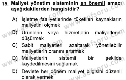 İnşaat ve Gayrimenkul Muhasebesi Dersi 2015 - 2016 Yılı (Vize) Ara Sınav Soruları 15. Soru