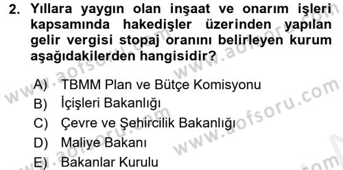 İnşaat ve Gayrimenkul Muhasebesi Dersi 2015 - 2016 Yılı (Vize) Ara Sınav Soruları 2. Soru