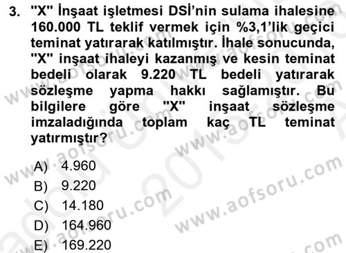 İnşaat ve Gayrimenkul Muhasebesi Dersi 2015 - 2016 Yılı (Vize) Ara Sınav Soruları 3. Soru