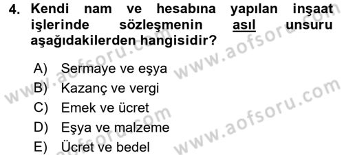 İnşaat ve Gayrimenkul Muhasebesi Dersi 2015 - 2016 Yılı (Vize) Ara Sınav Soruları 4. Soru