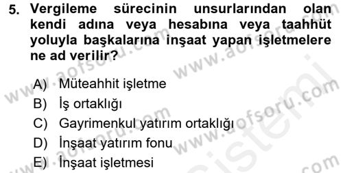 İnşaat ve Gayrimenkul Muhasebesi Dersi 2015 - 2016 Yılı (Vize) Ara Sınav Soruları 5. Soru