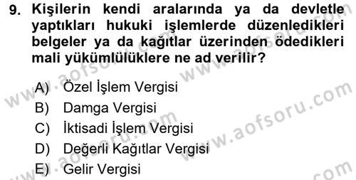 İnşaat ve Gayrimenkul Muhasebesi Dersi 2015 - 2016 Yılı (Vize) Ara Sınav Soruları 9. Soru