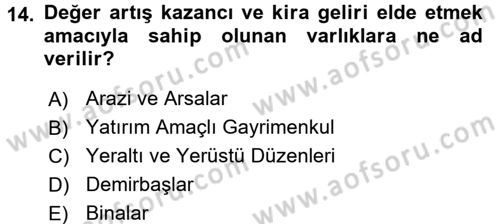 İnşaat ve Gayrimenkul Muhasebesi Dersi 2015 - 2016 Yılı (Final) Dönem Sonu Sınav Soruları 14. Soru