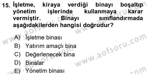 İnşaat ve Gayrimenkul Muhasebesi Dersi 2015 - 2016 Yılı (Final) Dönem Sonu Sınav Soruları 15. Soru