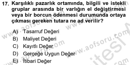 İnşaat ve Gayrimenkul Muhasebesi Dersi 2015 - 2016 Yılı (Final) Dönem Sonu Sınav Soruları 17. Soru
