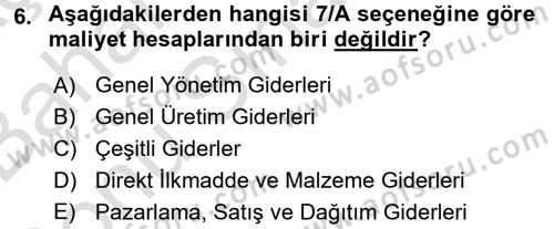 İnşaat ve Gayrimenkul Muhasebesi Dersi 2015 - 2016 Yılı (Final) Dönem Sonu Sınav Soruları 6. Soru