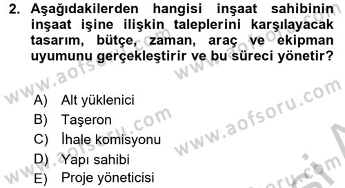 İnşaat ve Gayrimenkul Muhasebesi Dersi 2016 - 2017 Yılı (Vize) Ara Sınav Soruları 2. Soru