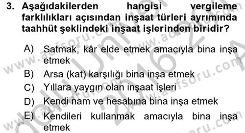 İnşaat ve Gayrimenkul Muhasebesi Dersi 2016 - 2017 Yılı (Vize) Ara Sınav Soruları 3. Soru