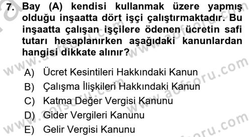 İnşaat ve Gayrimenkul Muhasebesi Dersi 2016 - 2017 Yılı (Vize) Ara Sınav Soruları 7. Soru