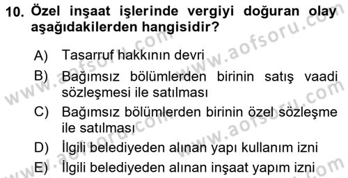 İnşaat ve Gayrimenkul Muhasebesi Dersi 2018 - 2019 Yılı 3 Ders Sınav Soruları 10. Soru
