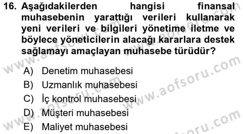 İnşaat ve Gayrimenkul Muhasebesi Dersi 2018 - 2019 Yılı 3 Ders Sınav Soruları 16. Soru
