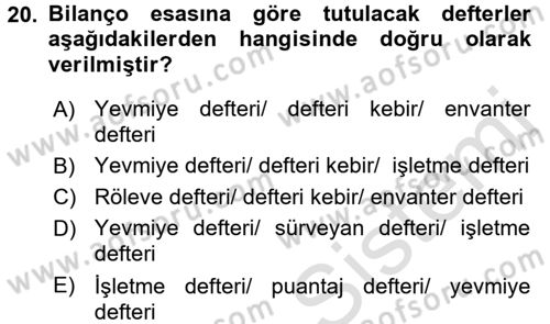 İnşaat ve Gayrimenkul Muhasebesi Dersi 2018 - 2019 Yılı 3 Ders Sınav Soruları 20. Soru
