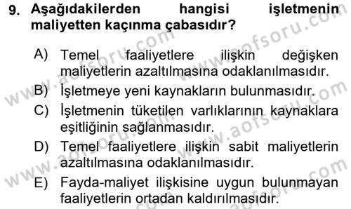 İnşaat ve Gayrimenkul Muhasebesi Dersi 2018 - 2019 Yılı 3 Ders Sınav Soruları 9. Soru