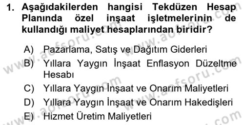İnşaat ve Gayrimenkul Muhasebesi Dersi 2018 - 2019 Yılı (Vize) Ara Sınav Soruları 1. Soru