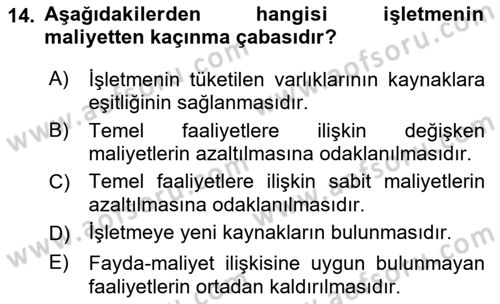 İnşaat ve Gayrimenkul Muhasebesi Dersi 2018 - 2019 Yılı (Vize) Ara Sınav Soruları 14. Soru